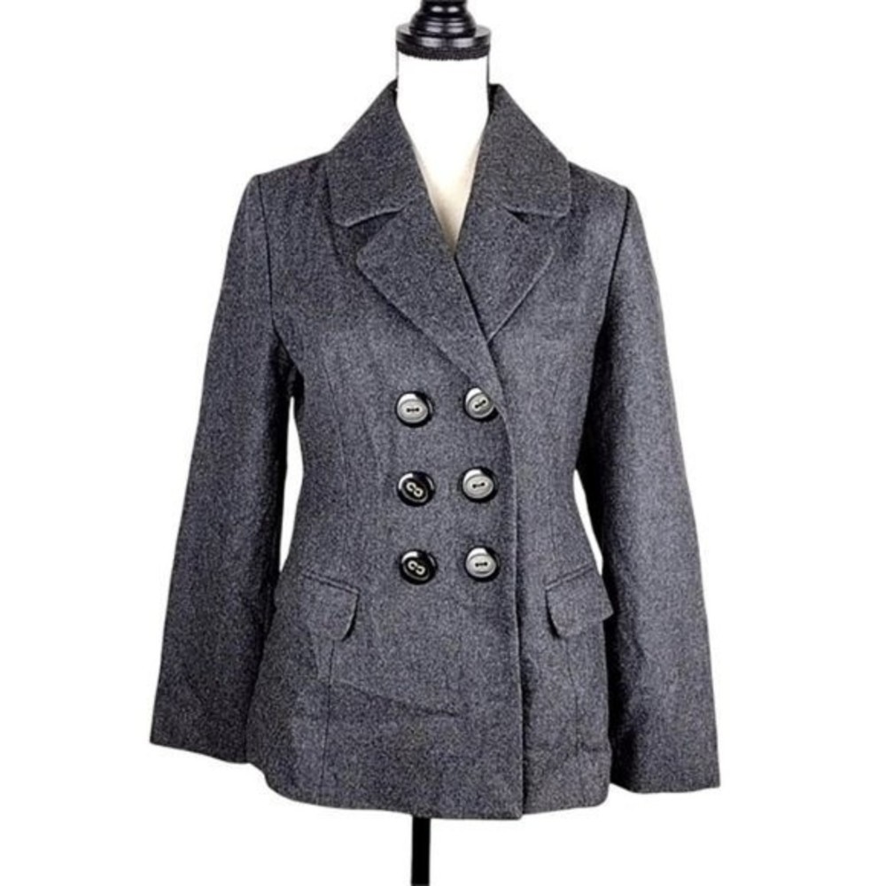 Tulle Gray Pea Coat with Notched Lapels